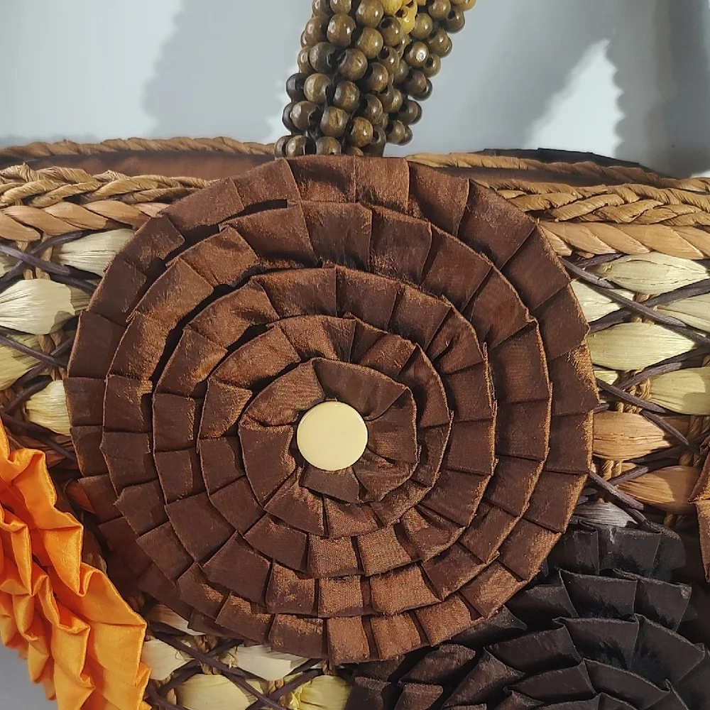 Chico's Brown and Orange Tote with Rosette Accents - Picture 4 of 16